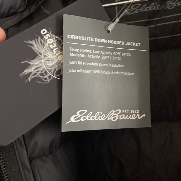 NWT Eddie Bauer Black Cirruslite Down Hooded Jacket Puffer - Picture 8 of 9